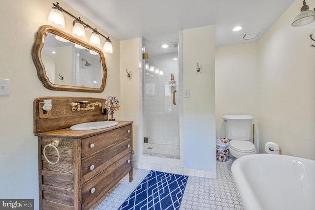 7901 Warfield Rd, Gaithersburg, MD 20882 - full bathroom with a stall shower, a freestanding bath, and vanity