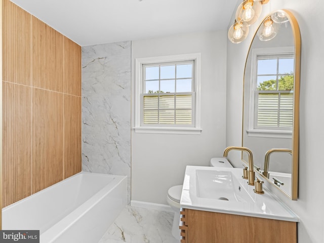 357 Avis Mill Rd, Pilesgrove, NJ 08098 - bathroom featuring marble finish floors, vanity, and washtub / shower combination