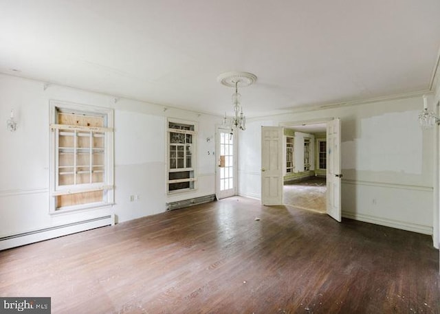 23 Nelson Ridge Rd, Princeton, NJ 08540 - unfurnished living room featuring wood finished floors, baseboard heating, and a chandelier