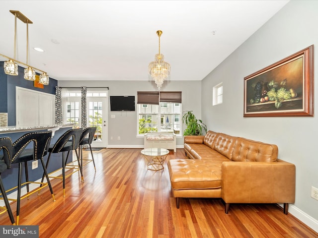 12404 Carriage Park Pl, Clarksburg, MD 20871 - living room with a chandelier, light wood-type flooring, and recessed lighting