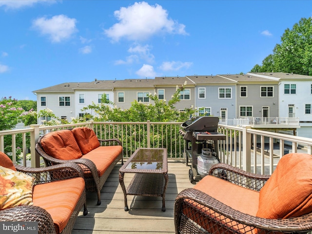12404 Carriage Park Pl, Clarksburg, MD 20871 - deck featuring an outdoor hangout area, grilling area, and a residential view