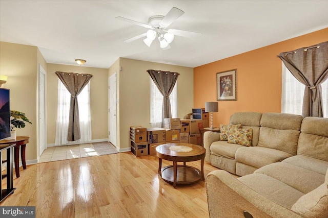311 Woodside, West Lawn, PA 19609 - living area with ceiling fan and light wood-style flooring
