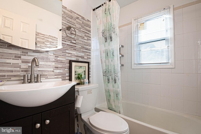1262 Everett Ave, Woodbridge, VA 22191 - bathroom featuring vanity, shower / bathtub combination with curtain, and decorative backsplash