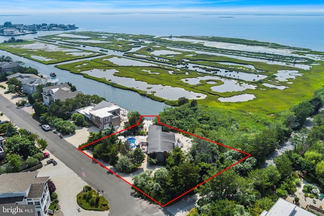 365 Dusty Miller Dr, Long Beach, NJ 08008 - aerial overview of property's location featuring a large body of water and property boundaries highlighted