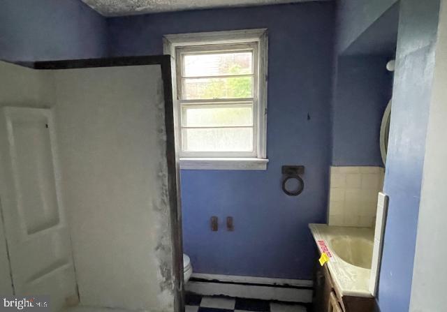 3001 Church Rd, Cherry Hill, NJ 08002 - full bath featuring vanity, a shower, and a baseboard heating unit