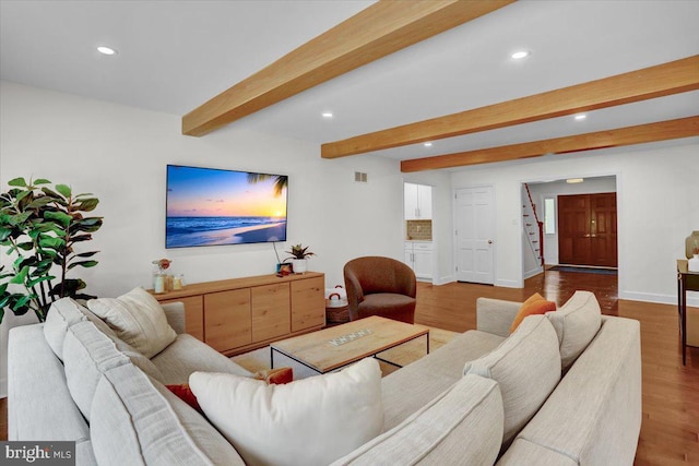1420 Valley Rd, Lancaster, PA 17603 - living area with recessed lighting, stairway, beam ceiling, and wood finished floors