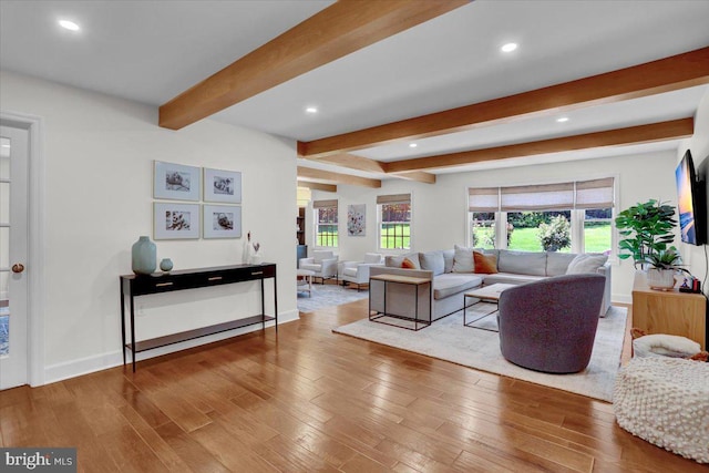 1420 Valley Rd, Lancaster, PA 17603 - living area featuring beamed ceiling, recessed lighting, and wood finished floors