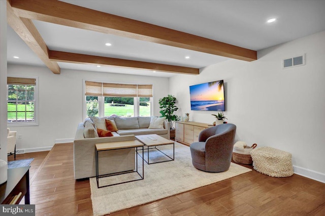 1420 Valley Rd, Lancaster, PA 17603 - living area featuring beamed ceiling, wood finished floors, and recessed lighting