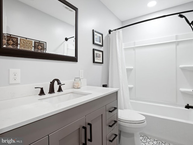 451 E Lafayette Dr, West Chester, PA 19382 - bathroom featuring vanity, shower / bathtub combination with curtain, and recessed lighting