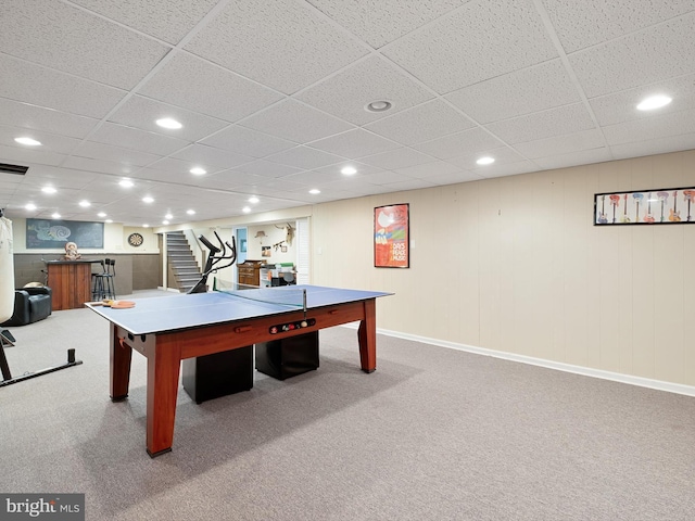 451 E Lafayette Dr, West Chester, PA 19382 - playroom with carpet flooring, bar, recessed lighting, and a paneled ceiling