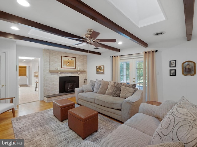 451 E Lafayette Dr, West Chester, PA 19382 - living room featuring beam ceiling, light wood finished floors, a ceiling fan, and recessed lighting