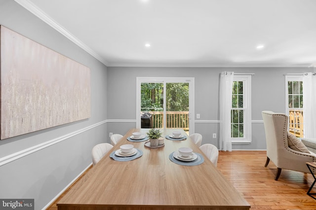 10110 Sassafras Woods Ct, Burke, VA 22015 - dining room with crown molding, plenty of natural light, light wood finished floors, and recessed lighting