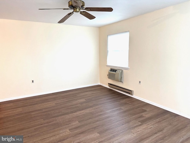 768D Hudson Pkwy, Manchester Twp, NJ 08759 - empty room with a baseboard heating unit, dark wood-style flooring, a wall unit AC, and ceiling fan