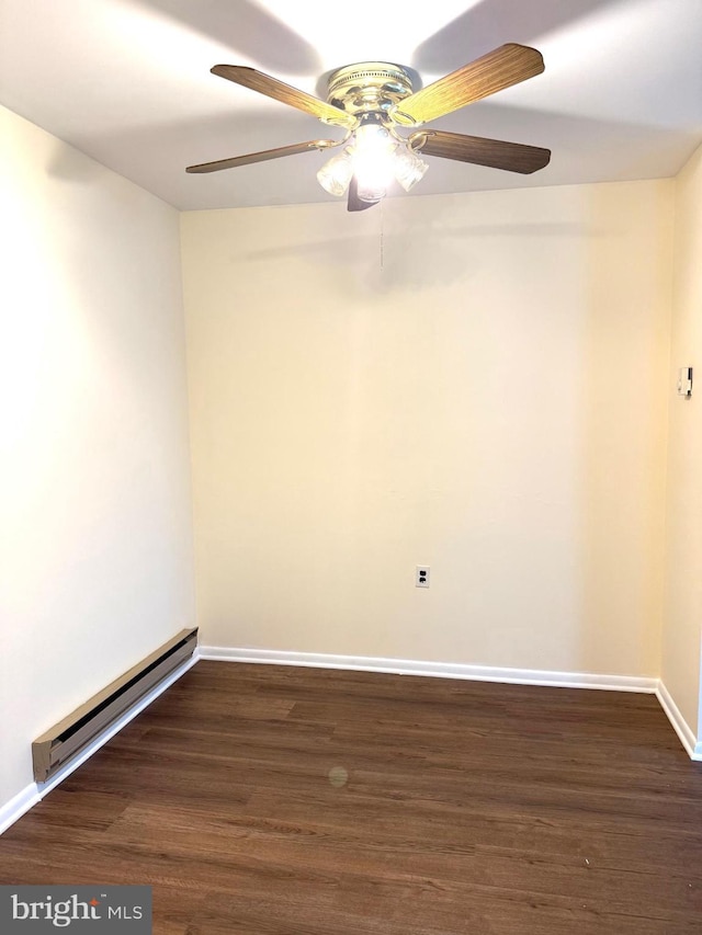 768D Hudson Pkwy, Manchester Twp, NJ 08759 - empty room with baseboard heating, ceiling fan, and dark wood finished floors