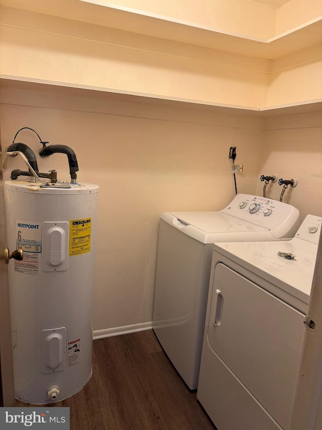 768D Hudson Pkwy, Manchester Twp, NJ 08759 - laundry area featuring water heater, dark wood-style flooring, and washer and dryer