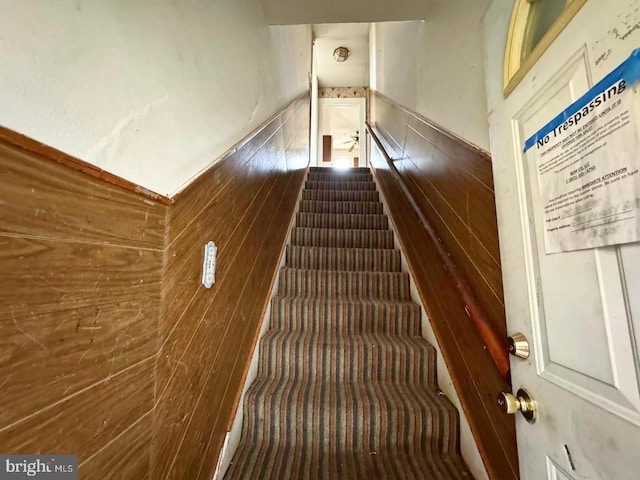 2805 Oakley Ave, Baltimore, MD 21215 - stairway with a wainscoted wall and wooden walls