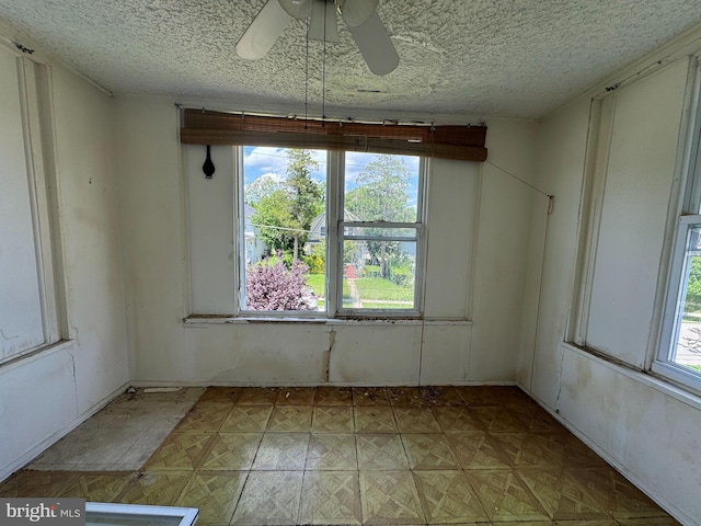2805 Oakley Ave, Baltimore, MD 21215 - unfurnished dining area with a ceiling fan and a textured ceiling