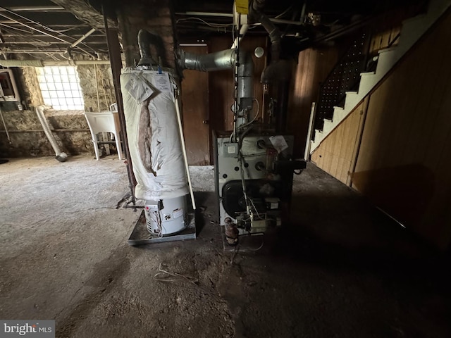 2805 Oakley Ave, Baltimore, MD 21215 - basement with gas water heater and stairs