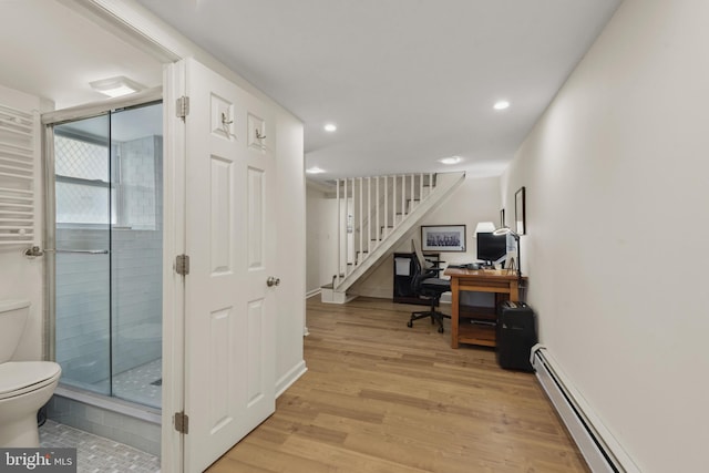3301 Beech Ave, Baltimore, MD 21211 - office with baseboard heating, light wood-style flooring, and recessed lighting