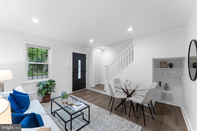4621 A St SE, Washington, DC 20019 - living area with stairway, wood finished floors, and recessed lighting
