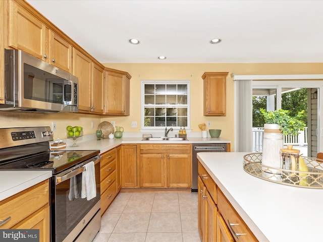 1402 Marian Way, Mount Airy, MD 21771 - kitchen with appliances with stainless steel finishes, light countertops, light tile patterned floors, and recessed lighting