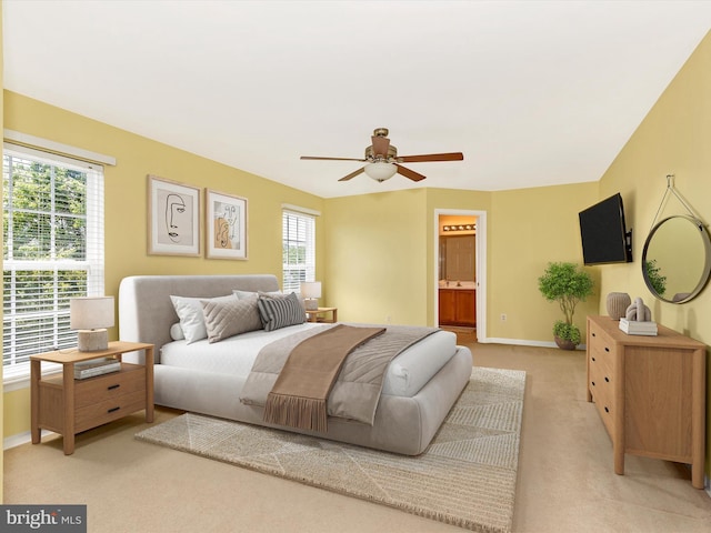 1402 Marian Way, Mount Airy, MD 21771 - bedroom featuring light carpet, ensuite bath, and ceiling fan