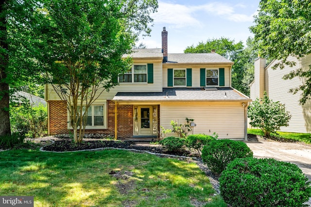 63 Lakeside Dr, Marlton, NJ 08053 - view of front facade featuring a front yard, a chimney, and brick siding