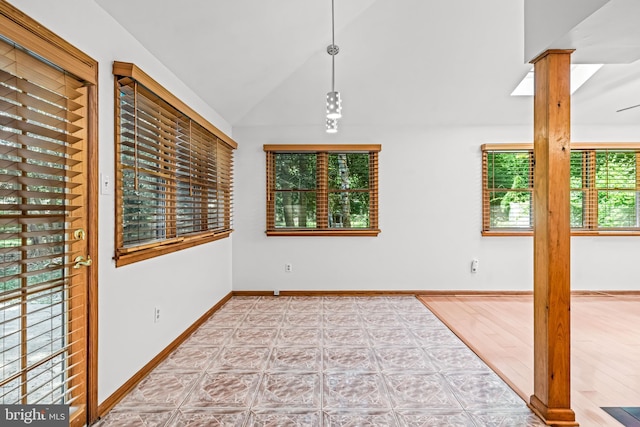 63 Lakeside Dr, Marlton, NJ 08053 - unfurnished dining area with lofted ceiling and ornate columns