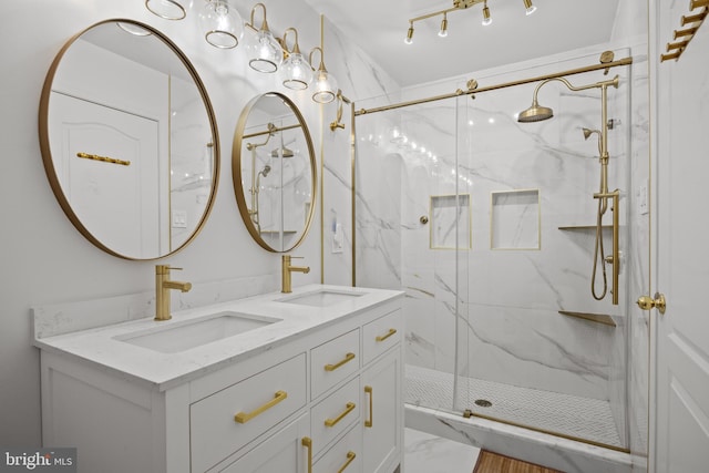 10 Crump Ln, Merchantville, NJ 08109 - full bathroom featuring a marble finish shower and double vanity