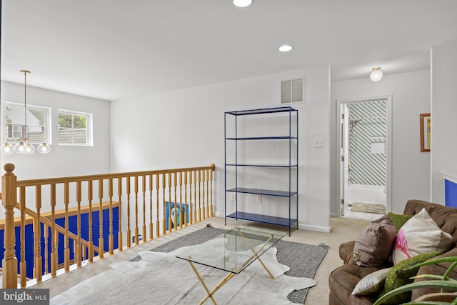 10 Crump Ln, Merchantville, NJ 08109 - living room featuring carpet floors, recessed lighting, and a chandelier