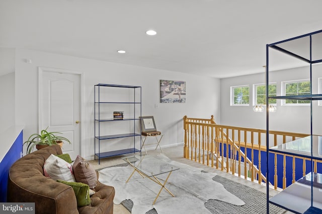 10 Crump Ln, Merchantville, NJ 08109 - sitting room with an upstairs landing, recessed lighting, and carpet