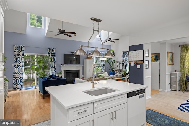 10 Crump Ln, Merchantville, NJ 08109 - kitchen featuring ceiling fan, open floor plan, white dishwasher, and light wood-style floors