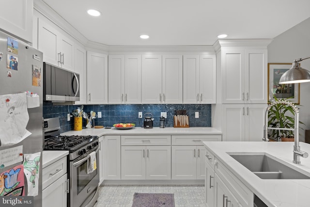 10 Crump Ln, Merchantville, NJ 08109 - kitchen featuring appliances with stainless steel finishes, light countertops, white cabinetry, backsplash, and recessed lighting
