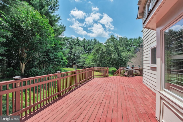 10009 Thompson Ridge Ct, Great Falls, VA 22066 - wooden terrace with view of wooded area