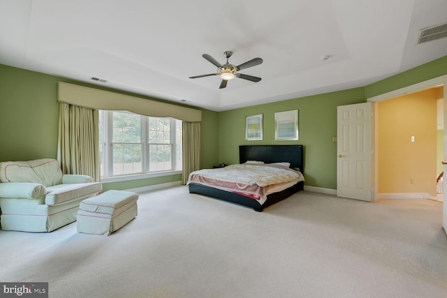 10009 Thompson Ridge Ct, Great Falls, VA 22066 - carpeted bedroom featuring ceiling fan and a tray ceiling