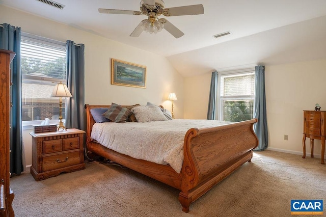 1754 Hearthglow Ln, Charlottesville, VA 22901 - bedroom featuring light carpet, lofted ceiling, and a ceiling fan