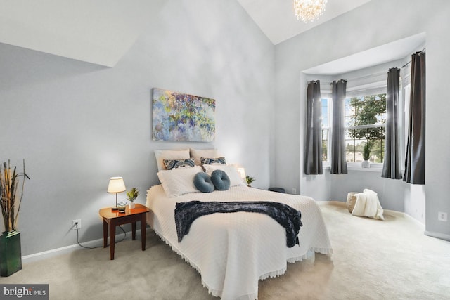 6038 Lincolnia Rd, Alexandria, VA 22312 - bedroom with carpet floors, vaulted ceiling, and a chandelier