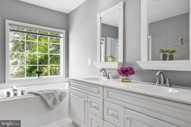 6038 Lincolnia Rd, Alexandria, VA 22312 - bathroom with healthy amount of natural light, double vanity, and a bath