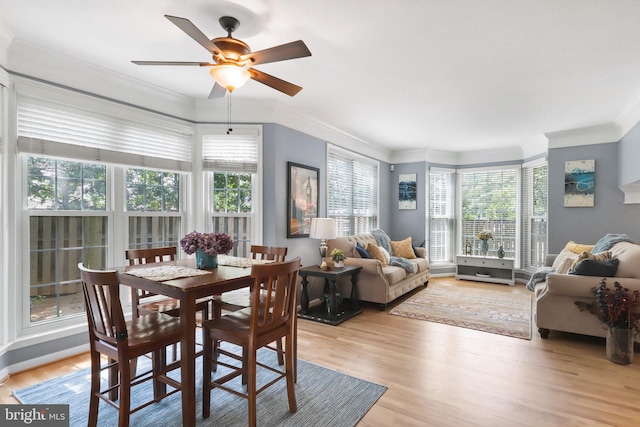 6038 Lincolnia Rd, Alexandria, VA 22312 - dining area featuring crown molding, ceiling fan, and light wood-style flooring