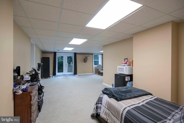 744 Pontzer Rd, Strasburg, VA 22657 - bedroom featuring carpet flooring, a drop ceiling, and french doors