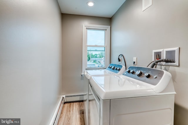 303 Lincoln Ave, Bristol, PA 19007 - washroom with washing machine and dryer, wood finished floors, and baseboard heating