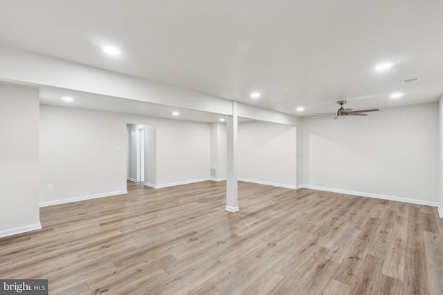 1544 Ingram Ter, Silver Spring, MD 20906 - finished below grade area featuring recessed lighting, light wood-type flooring, and ceiling fan