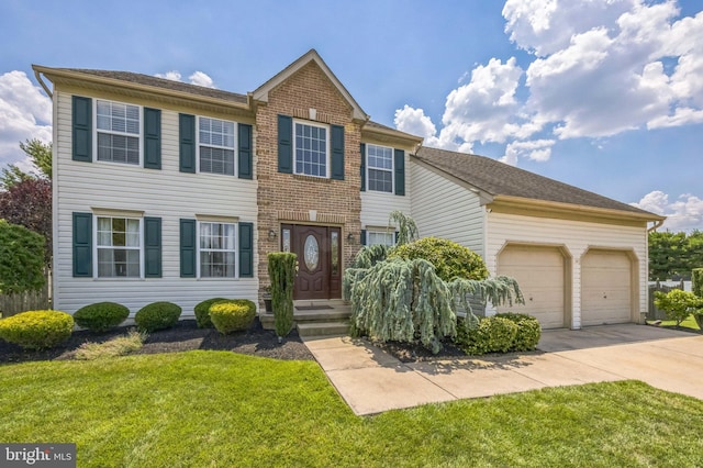 6 Spring Mill Ct, Sewell, NJ 08080 - view of front of house featuring concrete driveway, a front lawn, a garage, and brick siding