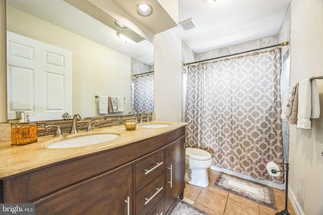 6 Spring Mill Ct, Sewell, NJ 08080 - full bathroom with double vanity, tile patterned floors, and a shower with shower curtain