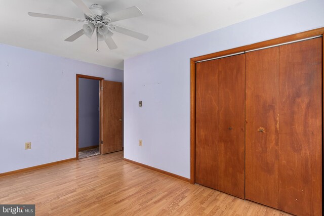10624 Millbrook Dr, Chestertown, MD 21620 - unfurnished bedroom featuring light wood-style flooring, a closet, and ceiling fan