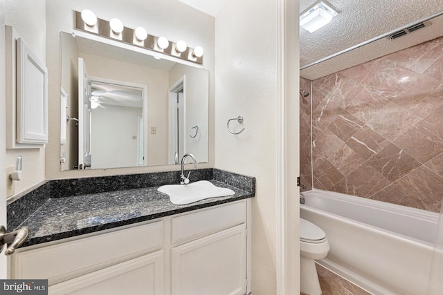 1517 Lincoln Way Unit 204, Mclean, VA 22102 - bathroom with shower / bath combination, vanity, a textured ceiling, and a ceiling fan