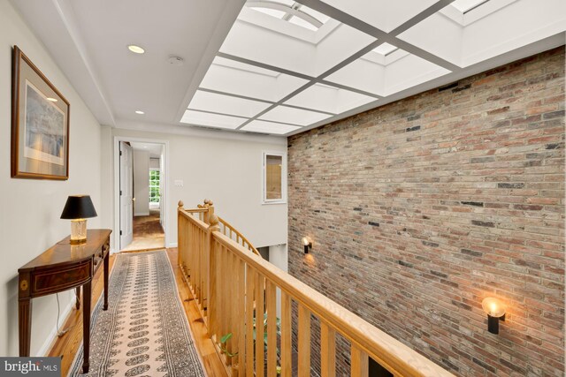 624 S Pitt St Unit 1/2, Alexandria, VA 22314 - hall featuring recessed lighting, brick wall, and an upstairs landing