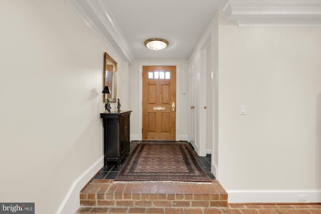 624 S Pitt St Unit 1/2, Alexandria, VA 22314 - doorway to outside with ornamental molding and brick floors