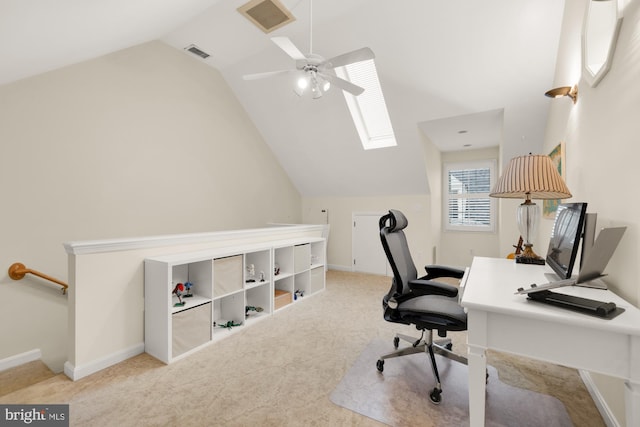 624 S Pitt St Unit 1/2, Alexandria, VA 22314 - carpeted office featuring a skylight, lofted ceiling, and ceiling fan
