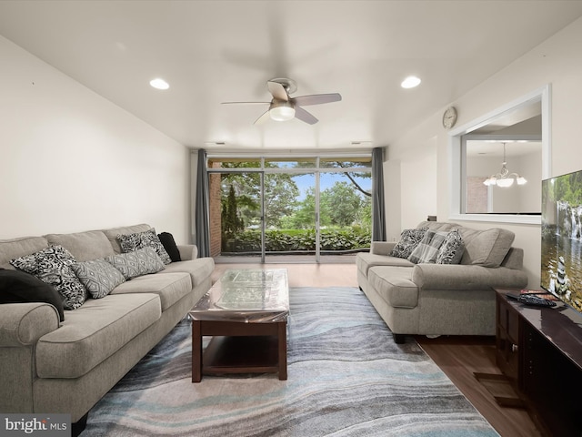 18615 Walkers Choice Rd # 2, Gaithersburg, MD 20886 - living room with a ceiling fan, wood finished floors, recessed lighting, and a chandelier